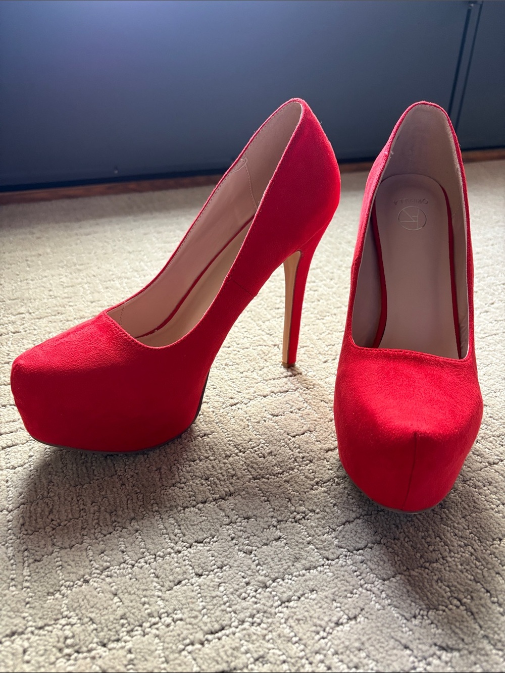Red Suede Platform Pumps with Stiletto Heel